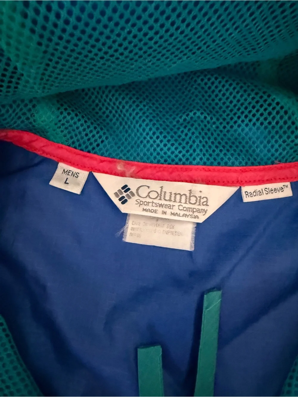 Columbia Retro 80s Pullover Windbreaker Neon Color Block Hooded Jacket Men’s L